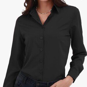 Black Button-Down Collared Top - Women's - Size L